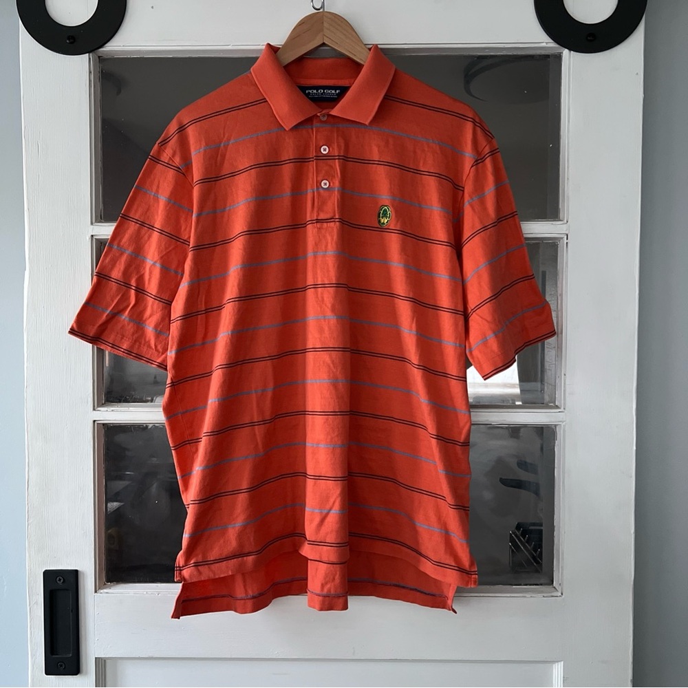 Polo Golf Ralph Lauren Orange Navy Blue Striped Men's Polo Shirt